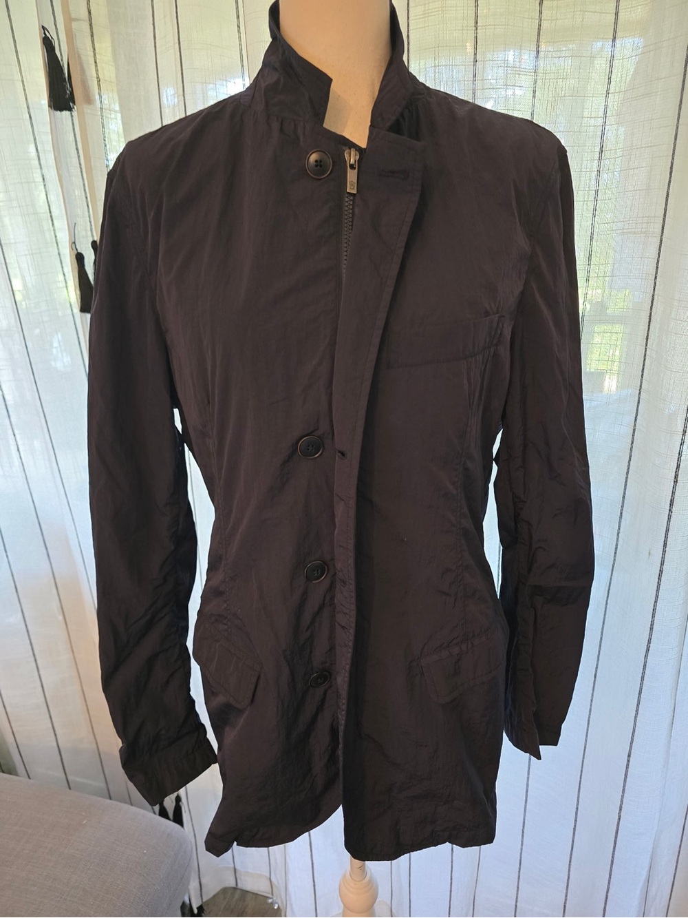 Massimo Dutti Men's Dark Blue Lightweight Stand Collar Jacket